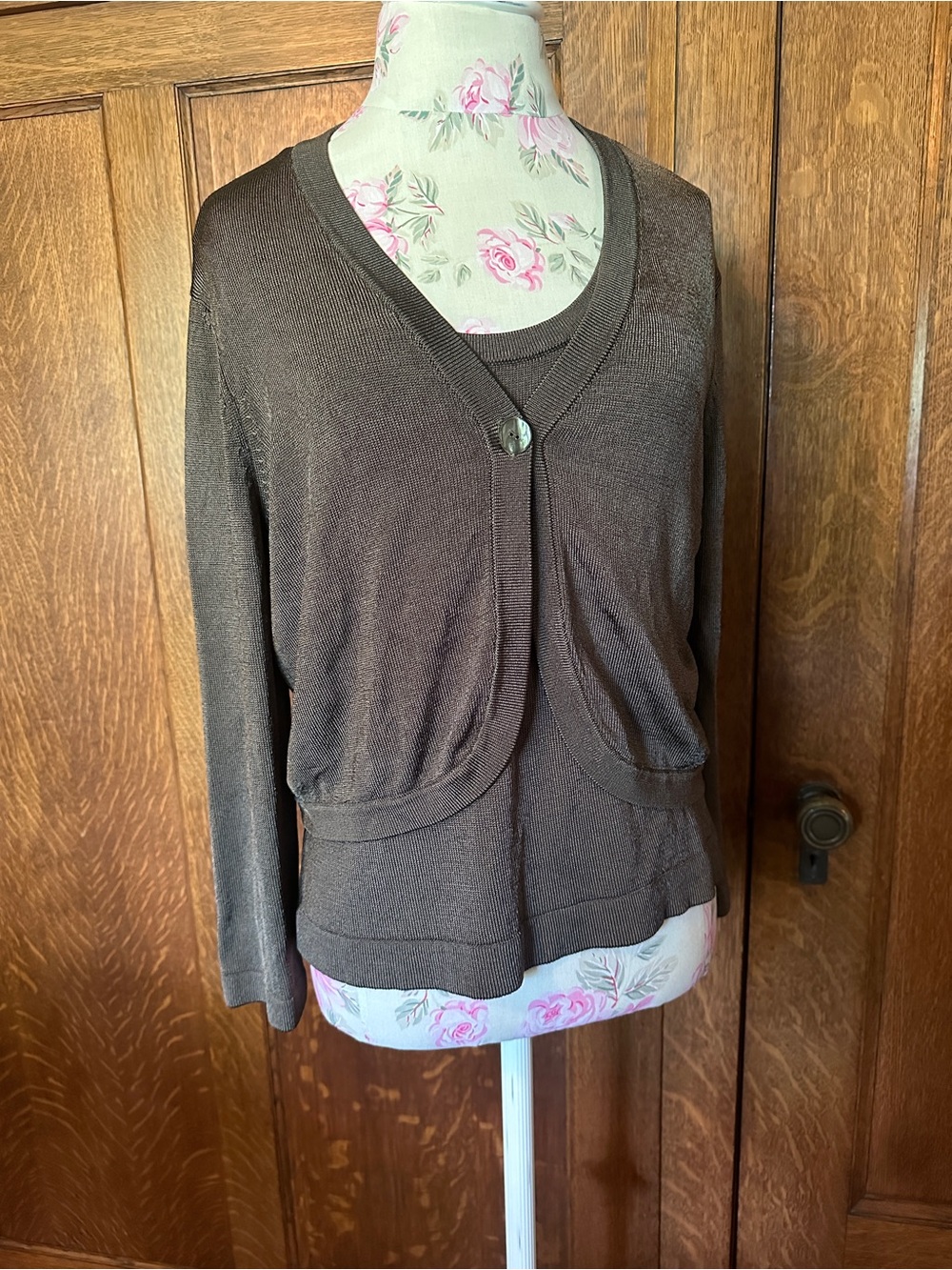 Jones New York Olive Green Cardigan Sweater Set, Size M